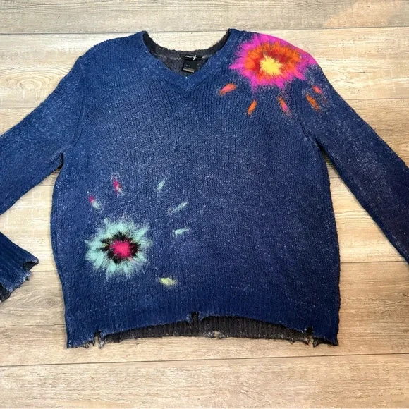 Avant Toi Italian Distressed Knit Sweater Paint Splatter Made in Italy Size L